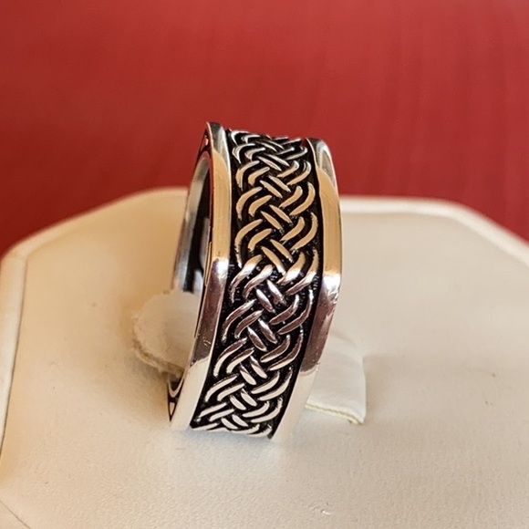 NEW 925 STERLING SILVER FANCY MEN’S WEDDING BAND - Picture 5 of 10